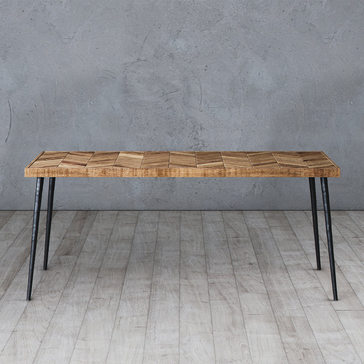 Mindful Living Rustic Mid Century Modern Wood & Iron Chevron Dining Table (Used)