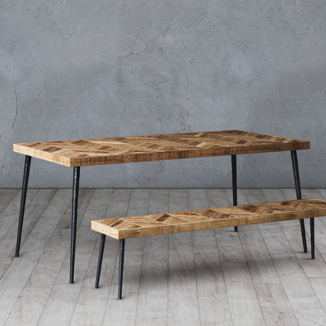 Mindful Living Rustic Mid Century Modern Wood & Iron Chevron Dining Table (Used)
