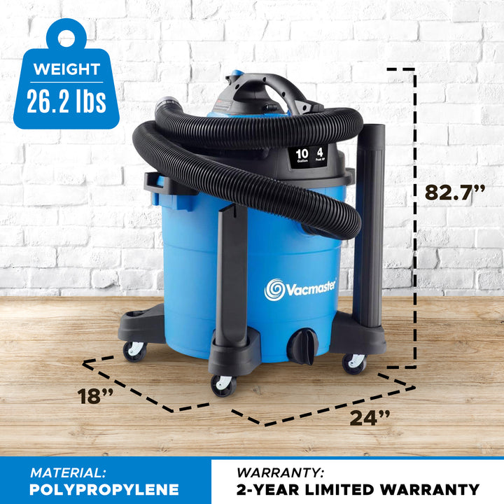 Vacmaster 10 Gallon 4 Peak Horsepower 2 in 1 Wet/Dry Vacuum w/ Detachable Blower