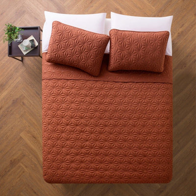 VCNY Home Geometric Orange 3 Piece Bed Quilt & 2 Sham Set, King (Open Box)