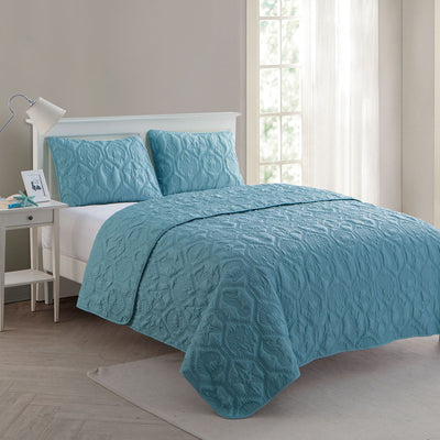 VCNY Home 3 Piece Reversible Bed Quilt and 2 Pillow Shams Set, King (Open Box)