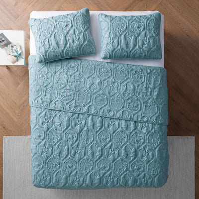VCNY Home 3 Piece Reversible Bed Quilt and 2 Pillow Shams Set, King (Open Box)