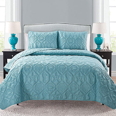 VCNY Home 3 Piece Reversible Bed Quilt and 2 Pillow Shams Set, King (Open Box)
