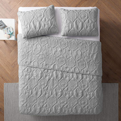 VCNY Home Shore Gray 3 Piece Bed Quilt and 2 Pillow Shams Set, King (Open Box)