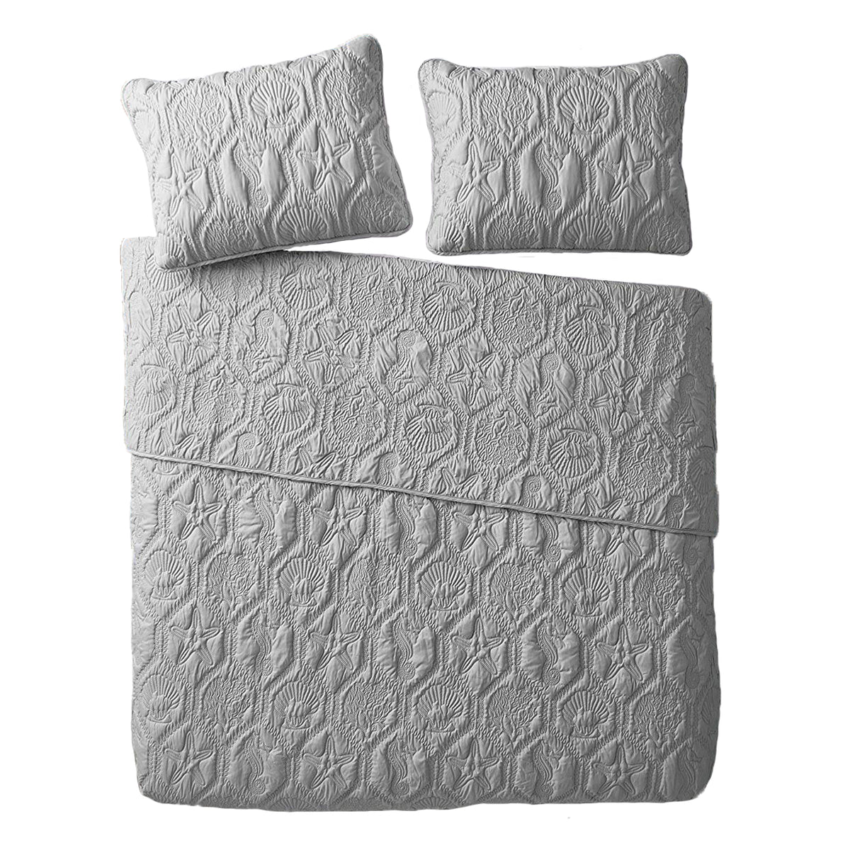 VCNY Home Shore Gray 3 Piece Bed Quilt and 2 Pillow Shams Set, King (Open Box)