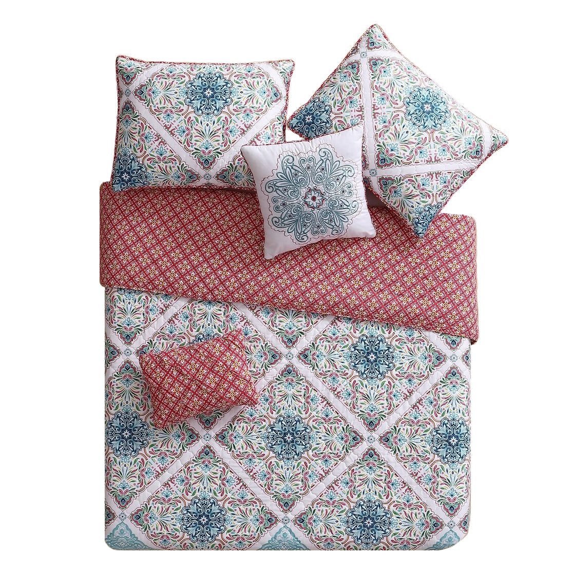 VCNY Home Windsor Floral Pink 5 Piece Reversible Bed Quilt Set, King (Open Box)