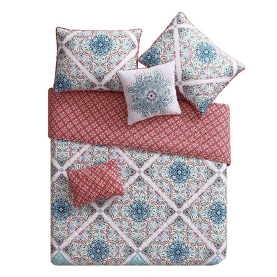 VCNY Home Windsor Floral Pink 5 Piece Reversible Bed Quilt Set, King (Open Box)