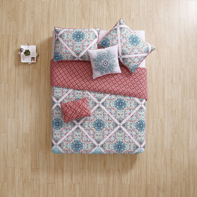 VCNY Home Windsor Floral Pink 5 Piece Reversible Bed Quilt Set, King (Open Box)