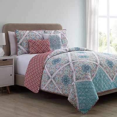 VCNY Home Windsor Floral Pink 5 Piece Reversible Bed Quilt Set, King (Open Box)