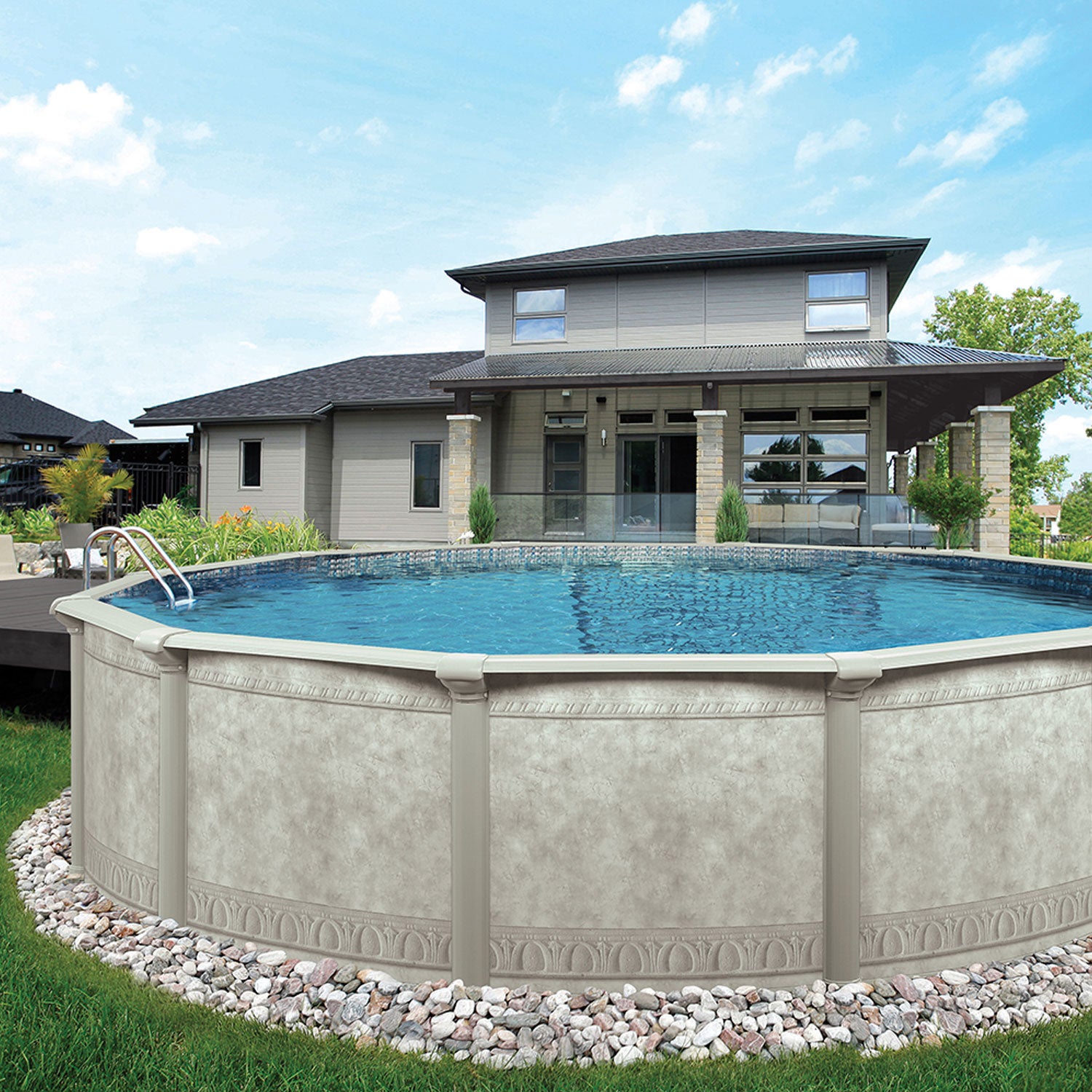 Aquarian Pools Khaki Venetian 18ft x 52in Round Above Ground Swimming Pool(Used)