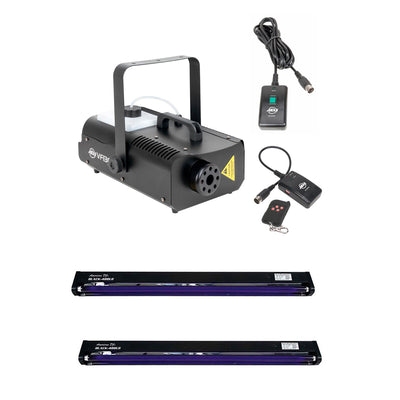 American DJ 1300 Watt 2.3L Fog Machine + 48 Inch UV Black Light Fixture (2 Pack)