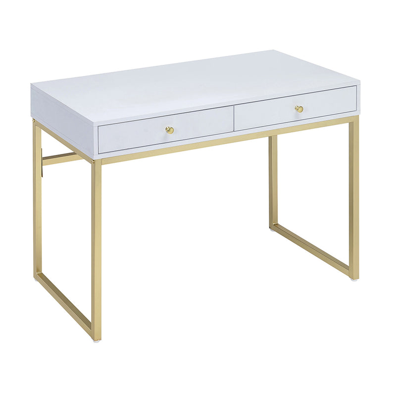 ACME Coleen 2-Drawer Metal Tube Home Office Decor Desk, White and Brass (Used)