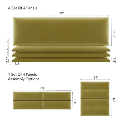 Vant 39 x 11.5 Inch Floating Upholstered Décor Wall Panels, Olive Moss (4 Pack)