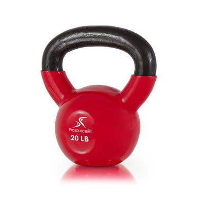 Prosource Fit 20 Pound Vinyl Coated Easy Grip Solid Cast Iron Kettlebell, Red