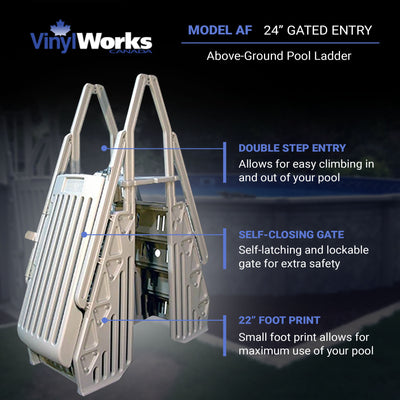 Vinyl Works AF Adjustable 24 Inch Gated Entry Above Ground Pool Ladder, Taupe