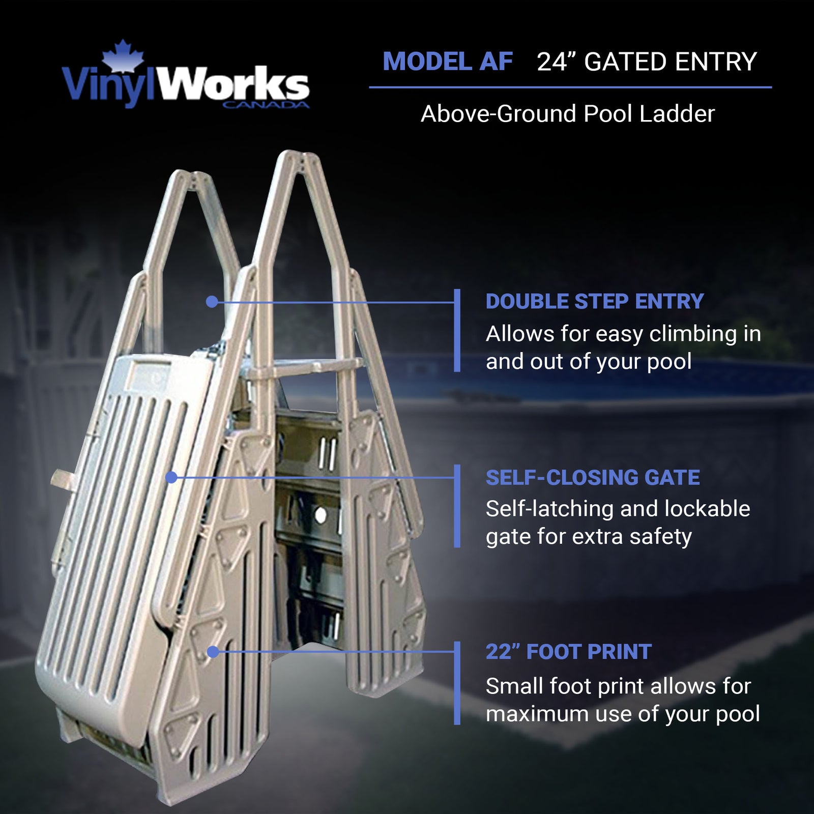 Vinyl Works AF 24 Inch Gated Entry Above Ground Pool Ladder, Taupe (For Parts) - VMInnovations