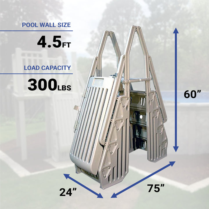 Vinyl Works AF Adjustable 24 Inch Gated Entry Above Ground Pool Ladder, Taupe