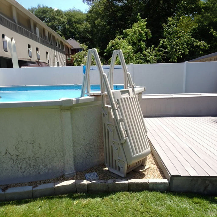 Vinyl Works AF 24 Inch Gated Entry Above Ground Pool Ladder, Taupe (Used) - VMInnovations