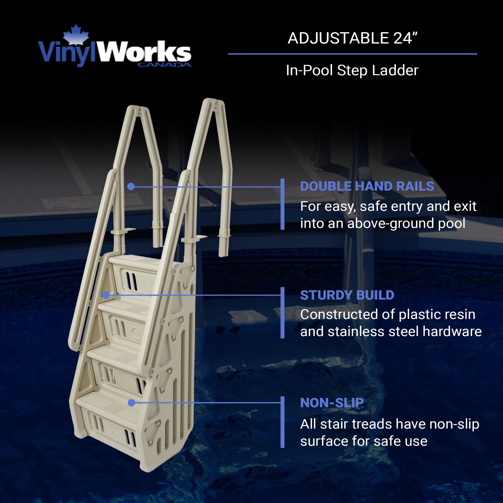 In Step 46 - 60" Above Ground Swimming Pool Ladder, Taupe (Open Box) - VMInnovations