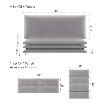 Vant 30 x 11.5 In Floating Upholstered Decor Wall Panel, Platinum Gray (4 Pack)