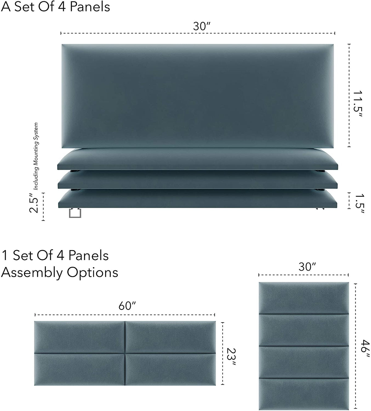 Vant 30x11.5 Inch Upholstered Decor Wall Panel, Antique Blue (4 Pack) (Open Box)