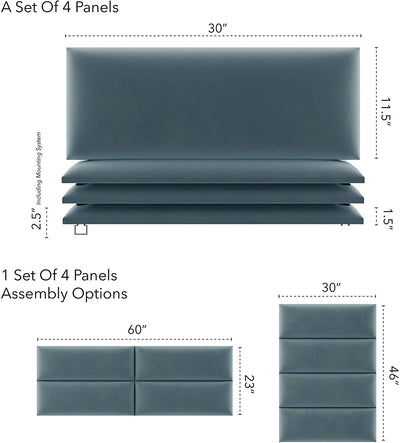 Vant 30x11.5 Inch Upholstered Decor Wall Panel, Antique Blue (4 Pack) (Open Box)