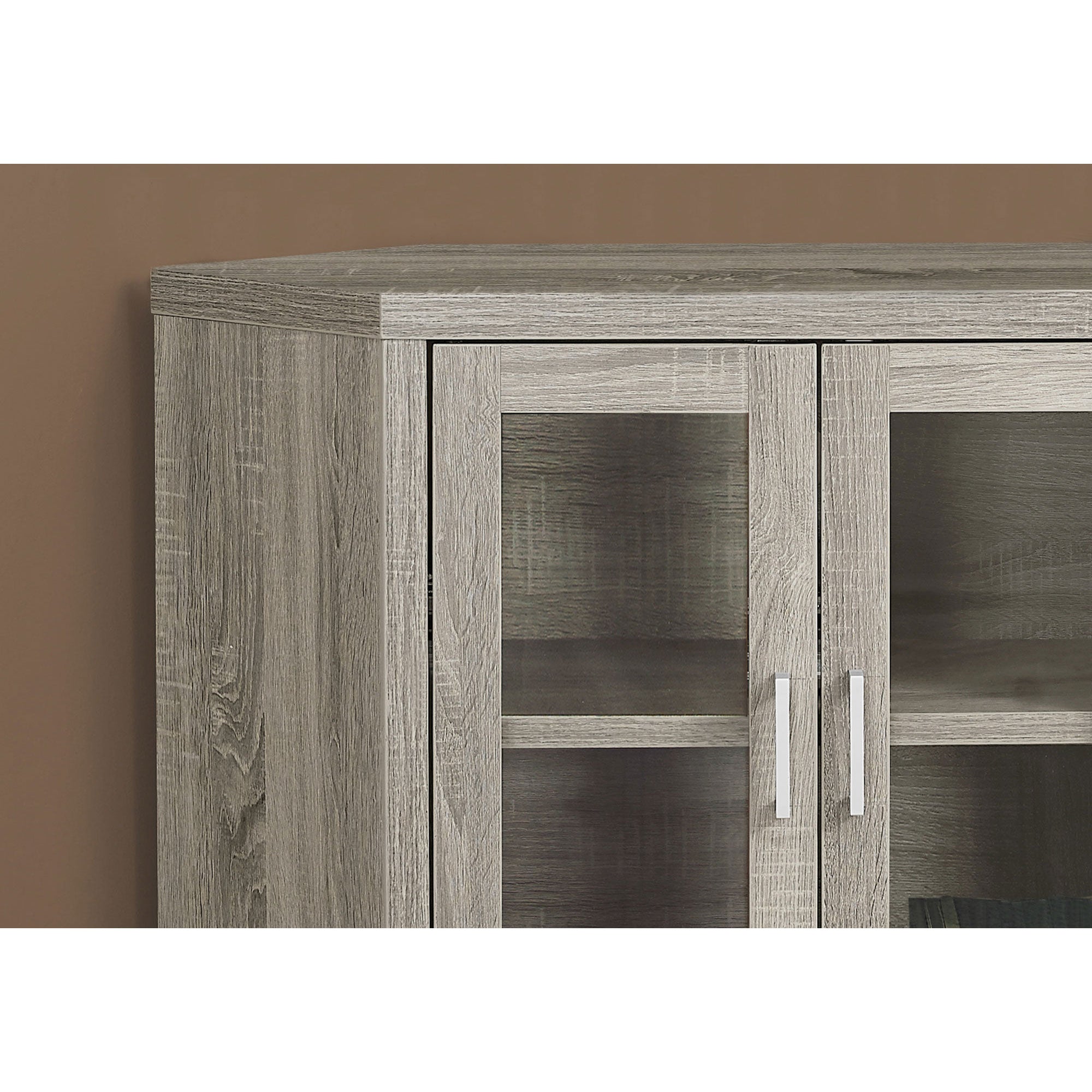 Monarch Specialties Modern Corner Television Stand with Glass Doors, Dark Taupe