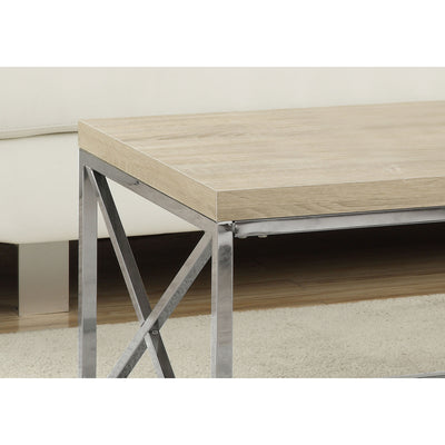 Monarch Natural Wood-Look Finish Chrome Metal Contemporary Design Coffee Table - VMInnovations