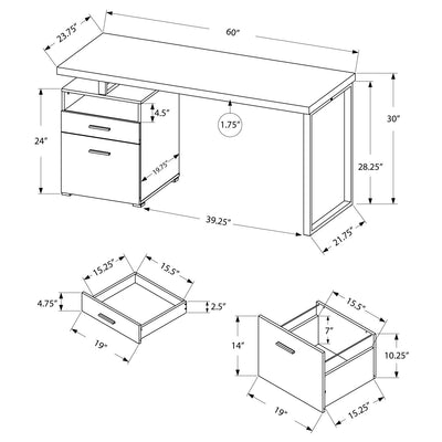 Monarch Specialties 60" Modern Home Computer Desk with Filing Drawer, Walnut