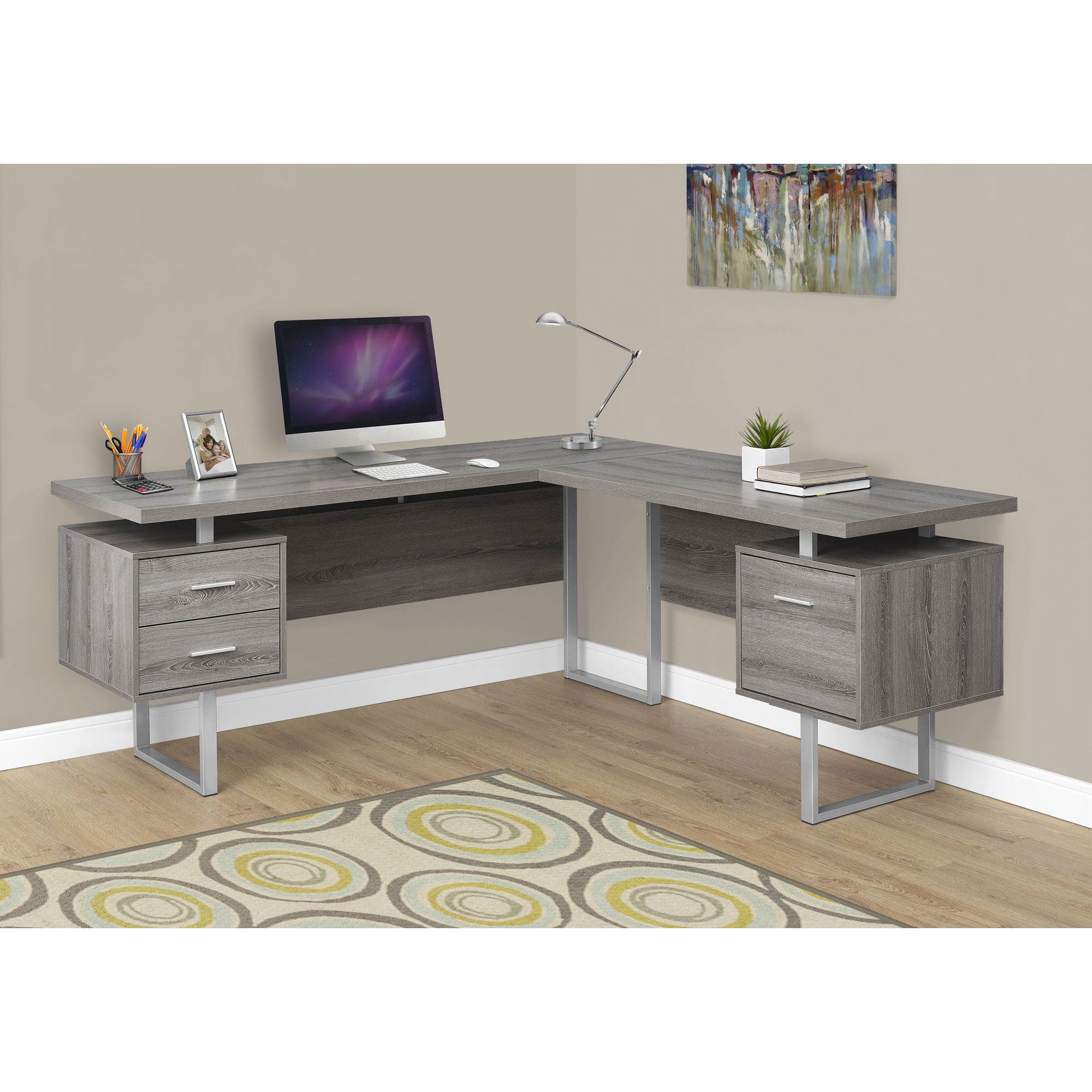 Monarch Specialties 70 Inch Contemporary Furniture Computer Desk, Dark Taupe