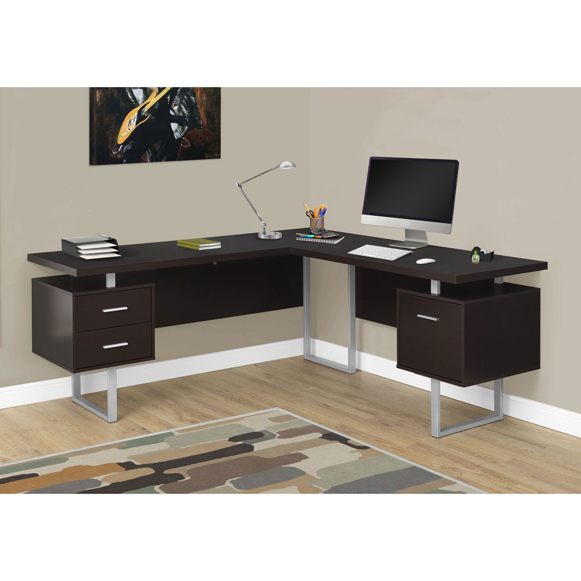 Monarch Specialties Left or Right Facing Modern Office Computer Desk, Cappuccino