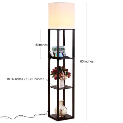 Brightech Maxwell Tower Floor Lamp with Shelves and USB Port, Black (Open Box)