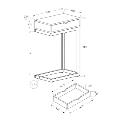 Monarch Specialties 24.5 Inch Accent C Shaped Table with Drawer (For Parts)