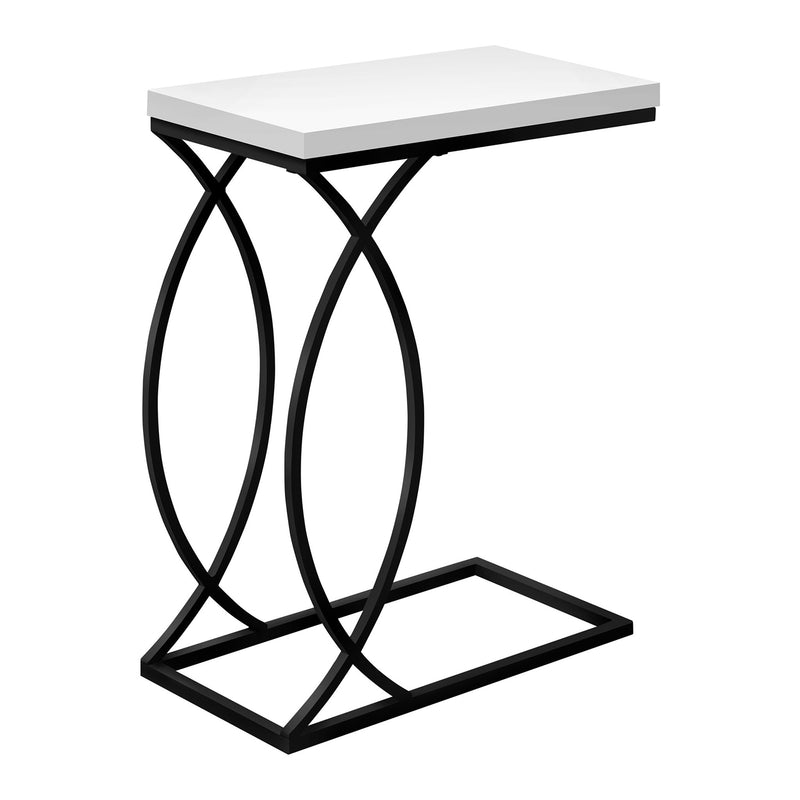 Monarch Specialties 24 Inch Glossy Metal Accent C Shaped Table, White and Black
