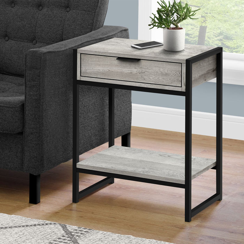 Monarch Specialties 24 Inch Rectangular Side Table with Drawer, Gray and Black