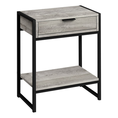 Monarch Specialties 24 Inch Rectangular Side Table with Drawer, Gray and Black