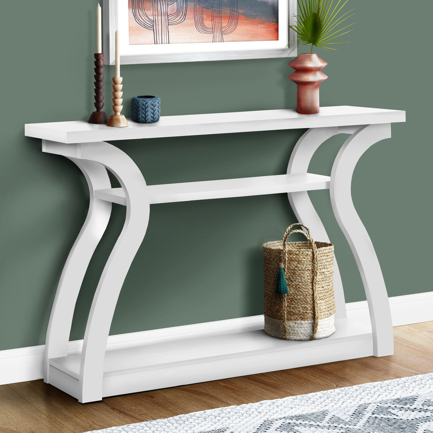 Monarch Specialties Home Entryway Stylish 47" Long Wood Look Accent Table, White