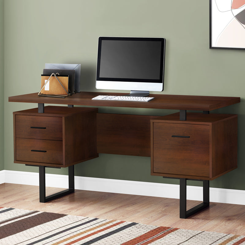 Monarch Specialties Home Office 60" Long Compact Computer Desk, Dark Wood/Metal