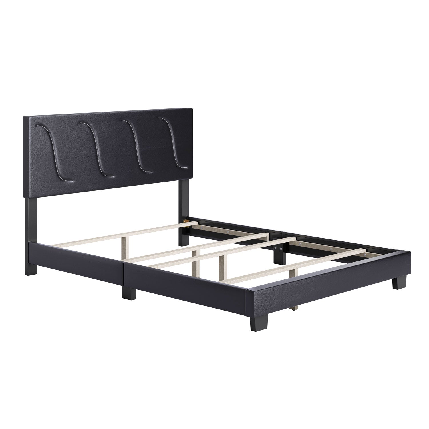 Boyd Sleep Brussels Faux Leather King Platform Bed Frame and Headboard, Black - VMInnovations