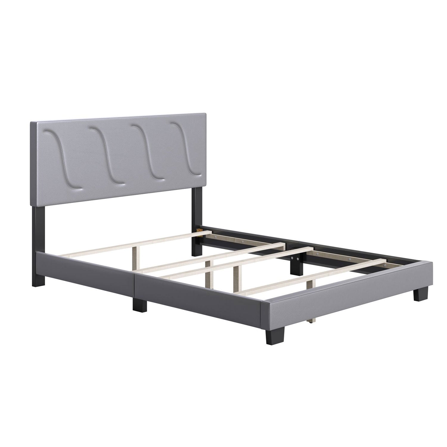 Boyd Sleep Brussels Faux Leather King Platform Bed Frame and Headboard, Grey - VMInnovations