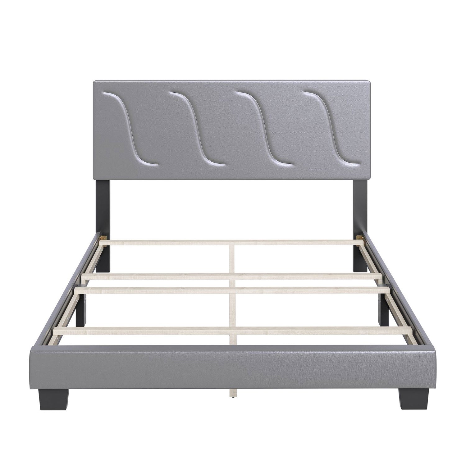 Boyd Sleep Brussels Faux Leather King Platform Bed Frame and Headboard, Grey - VMInnovations