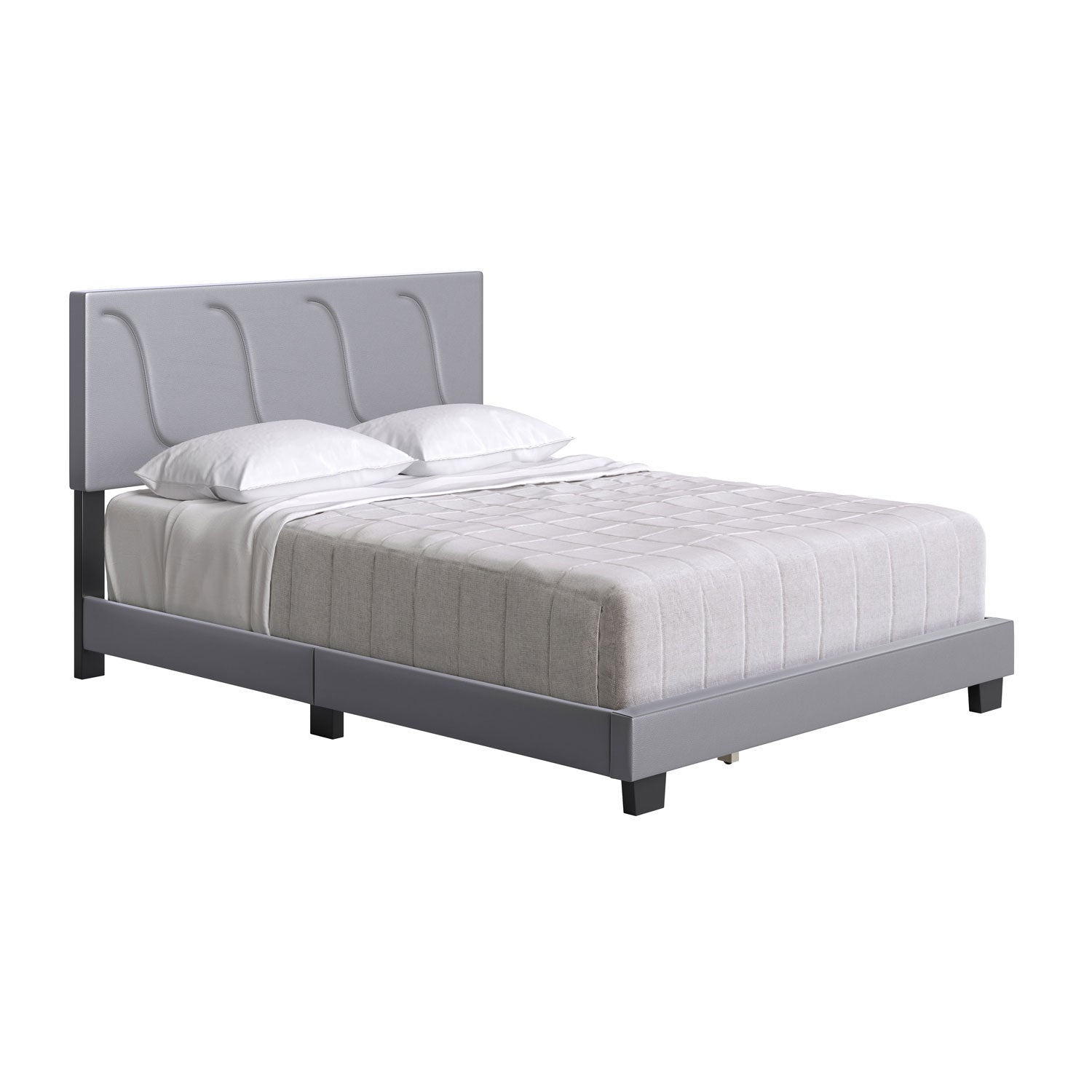 Boyd Sleep Brussels Faux Leather King Platform Bed Frame and Headboard, Grey - VMInnovations