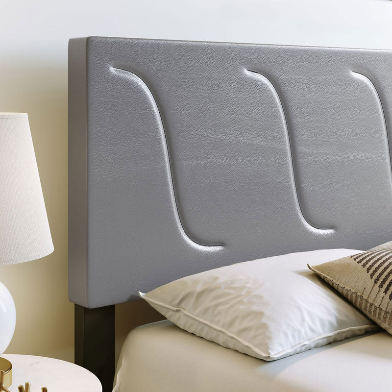 Boyd Sleep Brussels Faux Leather King Platform Bed Frame and Headboard, Grey