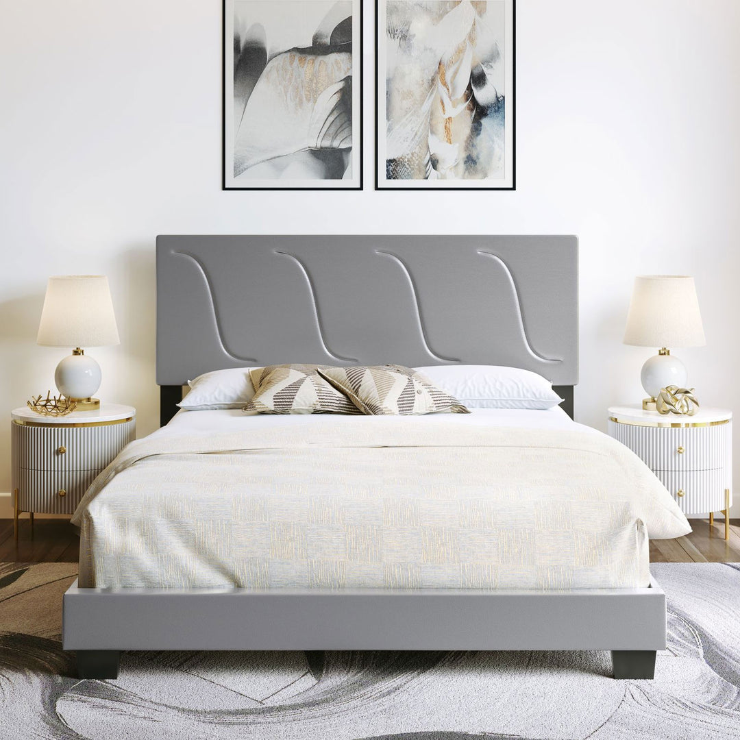 Boyd Sleep Brussels Faux Leather King Platform Bed Frame and Headboard, Grey