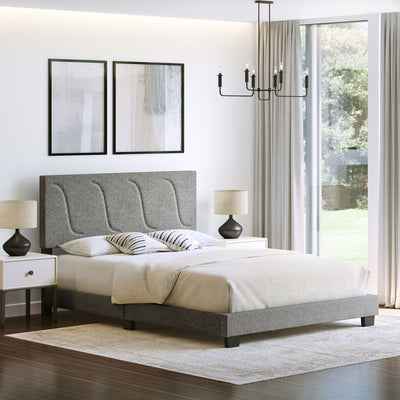 Boyd Sleep Aberdeen Linen Upholstered Queen Platform Bed Frame & Headboard, Grey