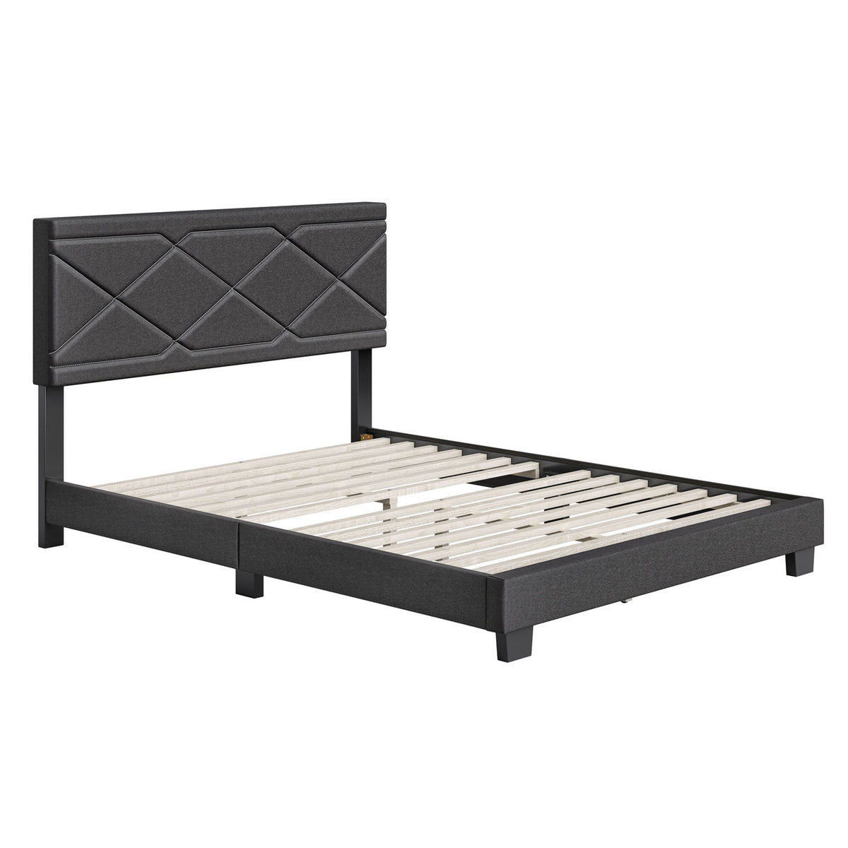Boyd Sleep Boullion Linen Upholstered Queen Platform Bed Frame, Charcoal Grey - VMInnovations