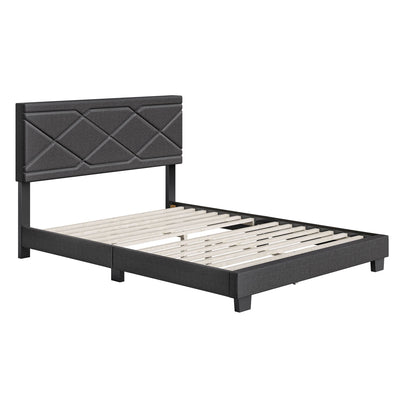Boyd Sleep Boullion Linen Upholstered Queen Platform Bed Frame, Charcoal Grey - VMInnovations