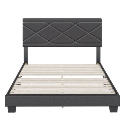Boyd Sleep Boullion Linen Upholstered Queen Platform Bed Frame, Charcoal Grey - VMInnovations