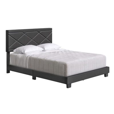 Boyd Sleep Boullion Linen Upholstered Queen Platform Bed Frame, Charcoal Grey - VMInnovations