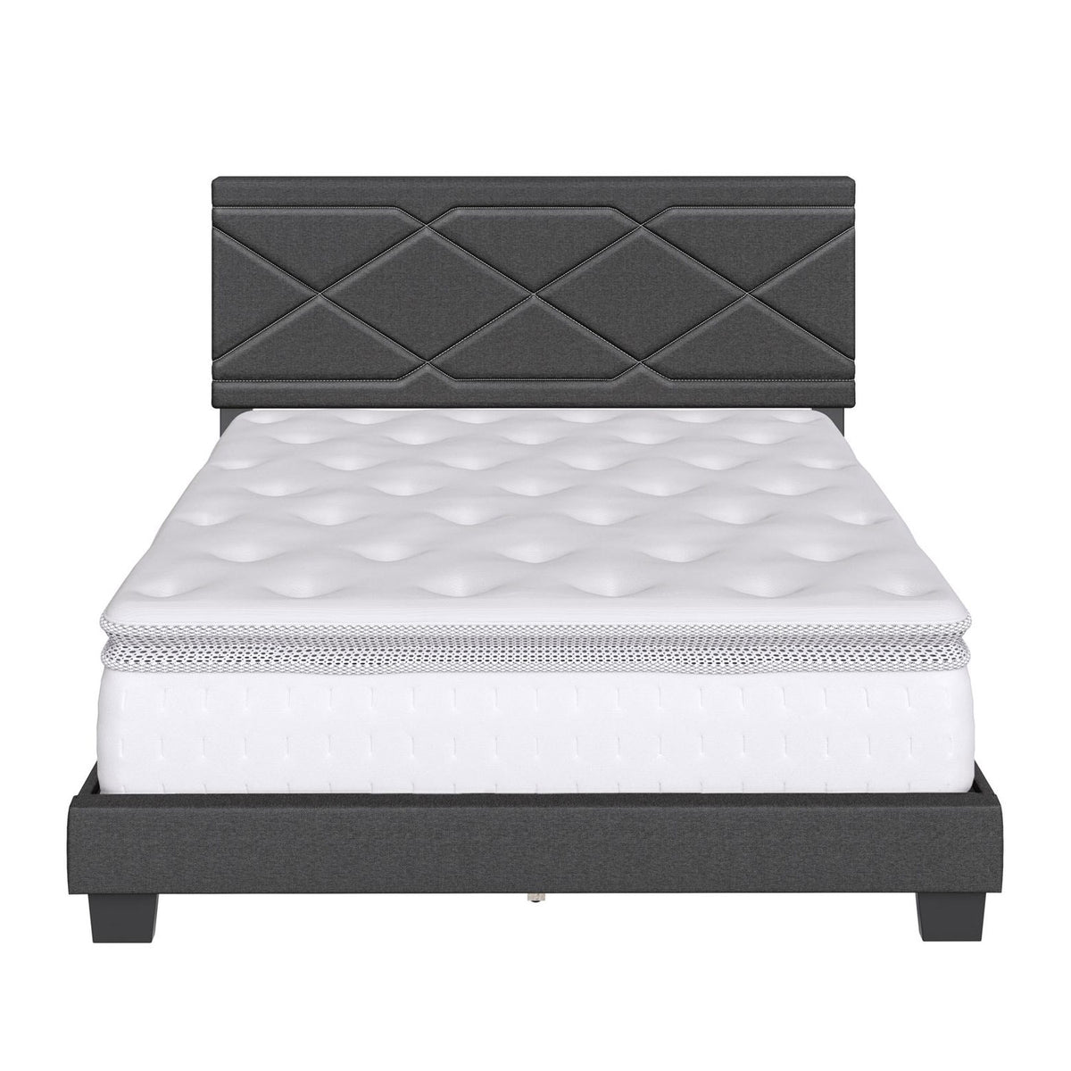 Boyd Sleep Boullion Linen Upholstered Queen Platform Bed Frame, Charcoal Grey - VMInnovations